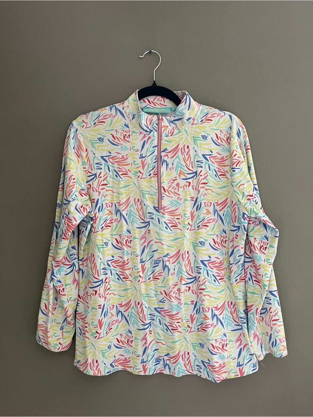 Anthony’s Resort Wear Colorful Abstract Print Quarter-Zip Pullover Top Preppy